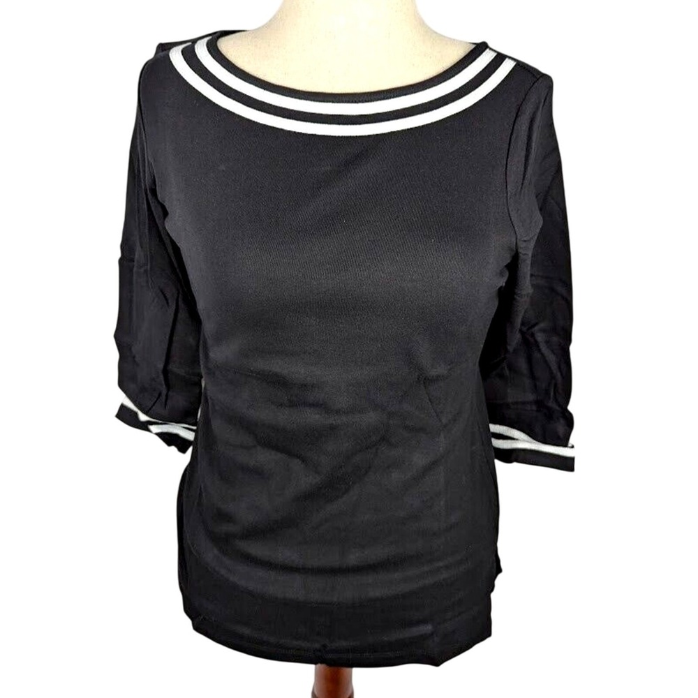 Karen Scott Contrast-Trim Tunic Deep Black White Top Women's Size XS